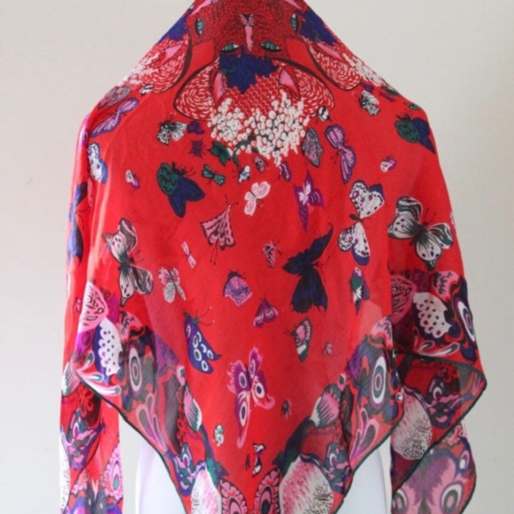 Vintage NINA RICCI Paris Scarf Butterfly Cat Print
